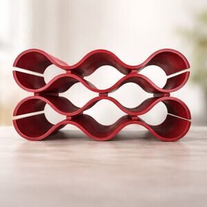 Red Bentwood 10-Bottle Wine Rack 18" Scandinavian Design Curved Wood MCM